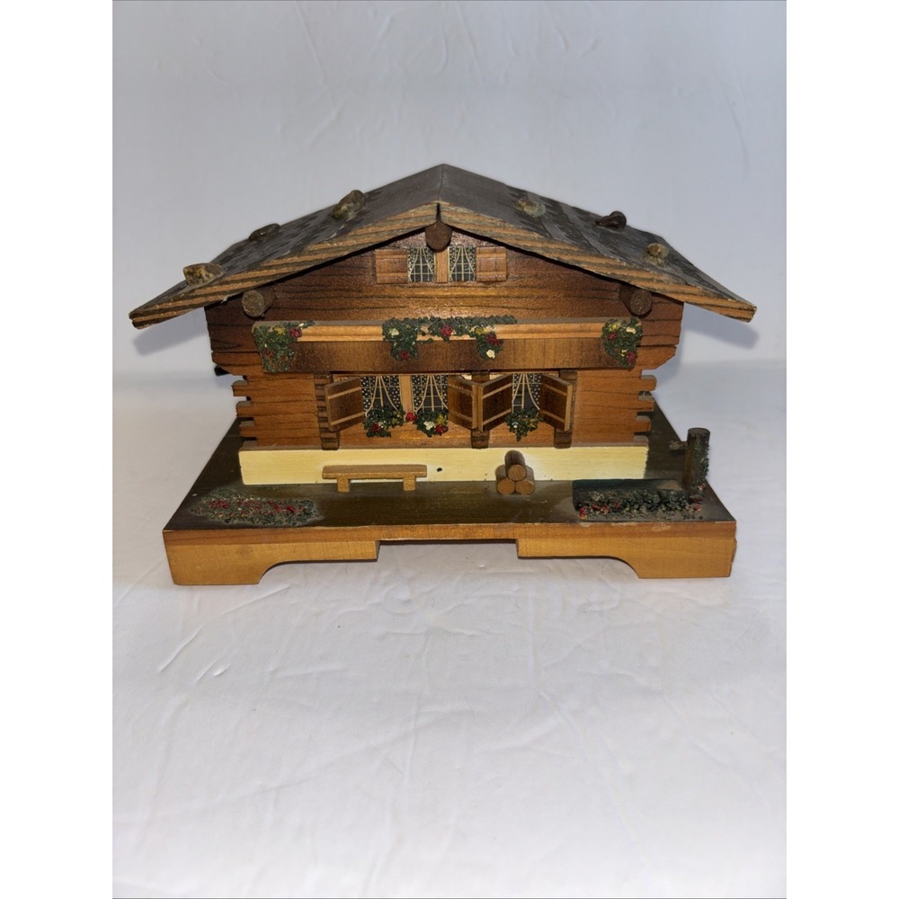 Vintage‎ Handmade Swiss Chalet Music Box With Dancing Couple Works